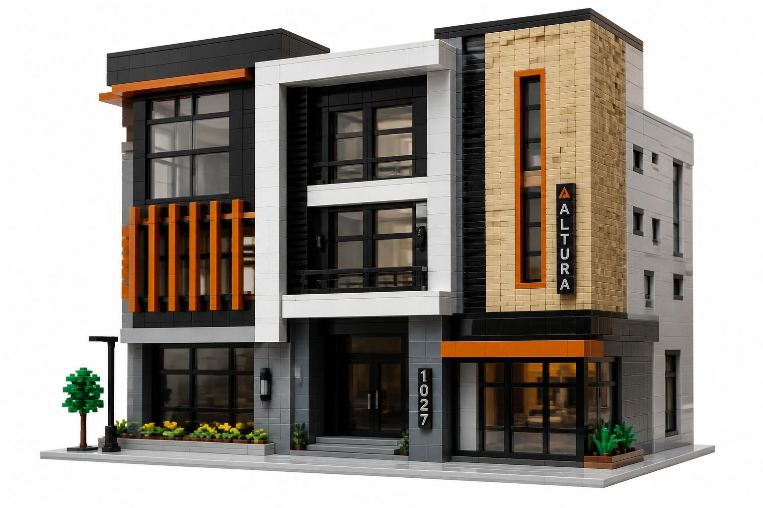 Modern modular brick building facade showing surface texture variation and recessed planes